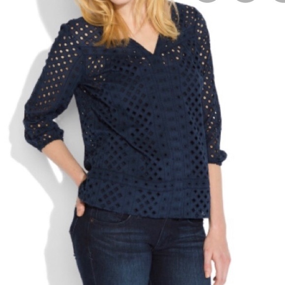 Lucky Brand Tops - Lucky Brand Navy Eyelet Top L